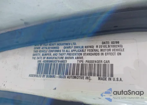 1999 Subaru Legacy 30Th Ann. Outback Ltd./Outback z USA, uszkodzony, nr VIN 4S3BG685XX7649023